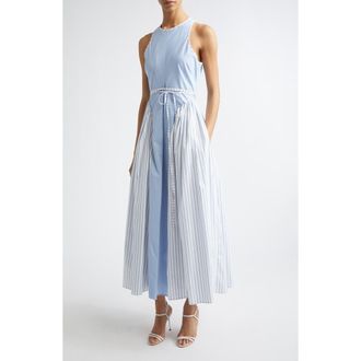 Cinq &agrave; Sept Emin Mixed Stripe Sleeveless Cotton Blend Maxi Dress in Cornflower/White at Nordstrom, Size 14
