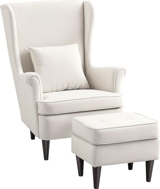OEM Sill&oacute;n Con Reposapi&eacute;s Respaldo Alto Capiton&eacute; Patas De Madera Almohada Acolchada Y Tapizado En Lino Beige