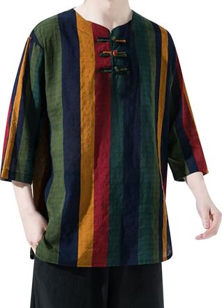 Generic Casual T Shirt Tops for Men Fashion Top Blouse Mens Fashion Shirt Half Sleeve Beach O Neck Drawstring Printed Yoga African Summer Floral Striped Tops 