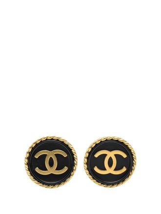 Chanel 1994 Gold Plated CC Resin Round Clip On Earrings costume earrings - Nero