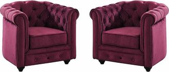 Vente-Unique Conjunto de 2 sillones de terciopelo CHESTERFIELD - P&uacute;rpura
