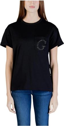 Guess T-shirt met korte mouwen en ronde hals met &eacute;&eacute;n zak - Dames - T-shirts - Zwart - XS - Katoen - Tops