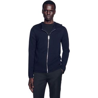 Sandro Zipped cardigan with hood in Navy Blue at Nordstrom, Size Xx-Large