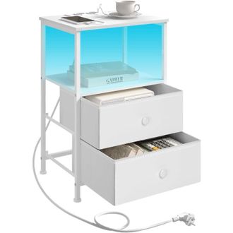 Woltu 1x Comodino Mobiletto Cassettiera 2 Cassetti Design Con Led Bianco - Woltu