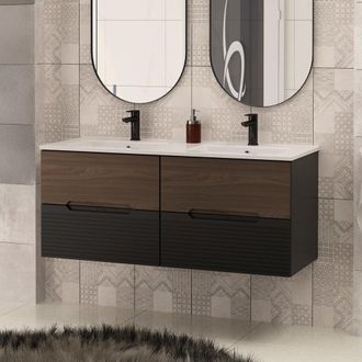 Petits Meubles Mueble doble lavabo encastrado 120cm paneles de melamina y mdf negro