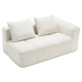 STILVORA Sof&aacute; Recto 2 Plazas Con Chaise Longue, Sin Montaje, Con Coj&iacute;n Y Bolsillos Laterales, Confort Nube En Chenilla Beige