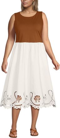 Lands End Embroidered Duet Midi Dress in Rich Ginger Brown/ivory at Nordstrom, Size 2X