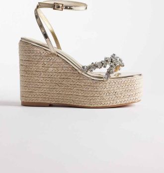 Simmi London Simmi London - Hazel - Sandali stile espadrilles color oro con zeppa e decorazioni