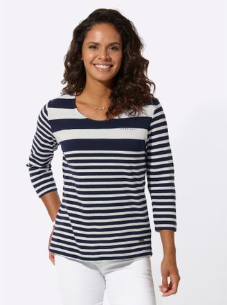 Casual Looks 3/4-Arm-Shirt CASUAL LOOKS Shirt, Damen, Gr. 38, blau (marine, wei&szlig;, geringelt), 100% Baumwolle, gemustert, gestreift, Rundhals, Shirts 3/4-Arm-Shirt