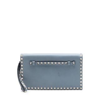 Valentino Pre-owned Clutches, female, Gray, Size: ONE SIZE Pre-owned Studded Leather Clutch