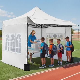 Costway Costway 10 x 10 Pop Up Canopy Tent with Wheeled Bag & 4 Sandbags in White