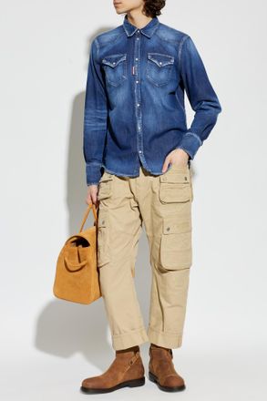 Dsquared2 Denim Shirt With vintage Effect, Mens, Navy Blue