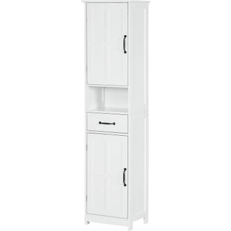 Kleankin Columna De Ba&ntilde;o Moderno Mueble Auxiliar De Ba&ntilde;o Con 2 Puertas 1 Caj&oacute;n Estante Abierto Y Estantes Ajustables Antivuelco 40x30x164 Cm