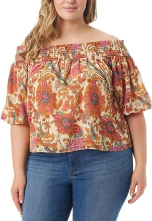 Jessica Simpson Trendy Rosiya Off-the-Shoulder Dress Womens Apricot FTS1077