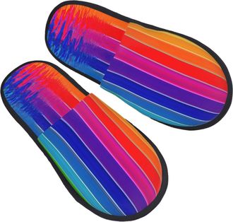 Generic Rainbow Striped Unisex House Slippers Cosy House Shoes Lightweight Sliders For Bedroom Indoor Winter M