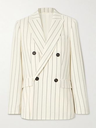 Brunello Cucinelli Blazer Gessato In Lana Grain De Poudre Panama - Bianco