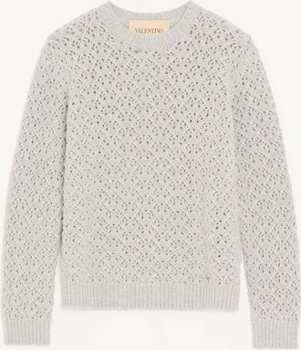 Valentino Maglia Valentino in lana e cashmere con V Detail metallico Uomo GRIGIO CHIARO XXL