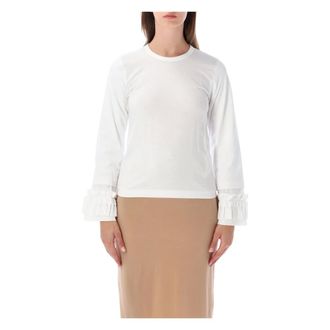 Comme Des Gar&ccedil;ons Top met lange mouwen van katoen met ruches bij de manchet - Dames - Tops - Wit - Maat: M Katoen