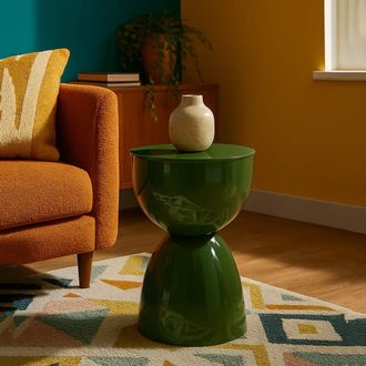 Dmora Mesa De Centro Gorkha, Forma Redonda, Estante Verde, Material Metal, 33x50x33h Cm Verde
