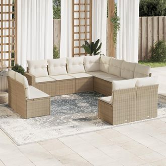 vidaXL Set De Sof&aacute;s De Jard&iacute;n 11pzas Con Cojines Rat&aacute;n Sint&eacute;tico Beige Vidaxl