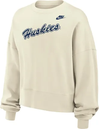 Nike Connecticut Huskies Phoenix Fleece Nike Womens Football Crew-Neck Sweatshirt in White | W33302P403UCON-SAI