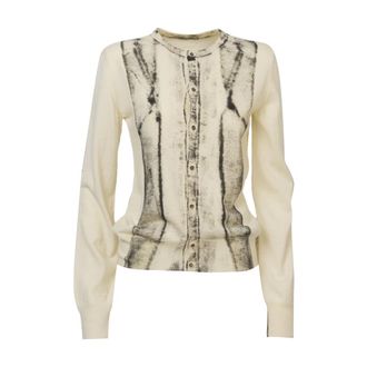 Maison Margiela Truien & Vesten, Dames, Wit, L, Wol, Printed Cardigan