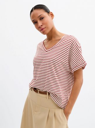 Contemporaine Womens Striped cap-sleeve organic cotton T-shirt