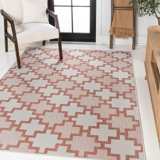 Jonathan Y Designs Cyrus Modern Geometric Tile Pattern Salmon/Cream Indoor/Outdoor Area Rug