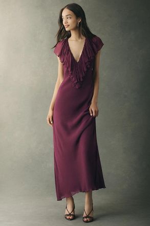 Geisha Designs Geisha Deep-V Ruffle Maxi Dress