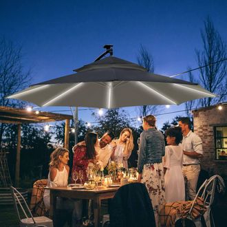 OUTSUNNY 3(m) Cantilever Parasol Hanging Banana Umbrella w/ lights in Black