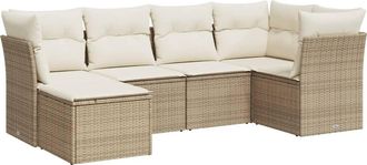 vidaXL Juego De Sof&aacute;s Jard&iacute;n Con Cojines 6 Pzas Rat&aacute;n Sint&eacute;tico Beige Vidaxl