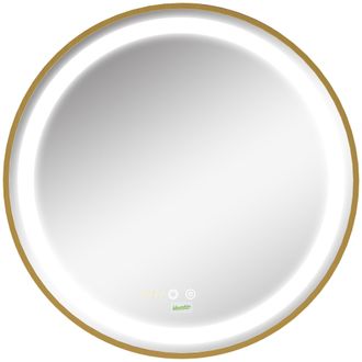 Kleankin Wall Mounted LED Bathroom Mirror with 3 Light Colours Time Display Gold | TJ Hughes