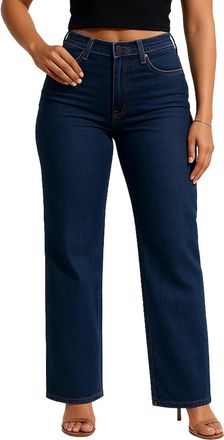 Generic Mid-Low Rise Stretch Jeans, Stretchy Jeans for Women, Tummy Control Mid Rise Straight Leg, Low Rise Sweatpants (Dark Blue,M)