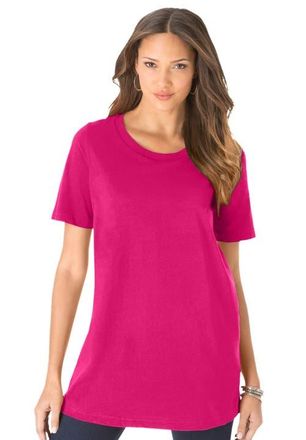 Roaman's Plus Size Cotton Ultimate Crewneck Tee in Vivid Pink at Nordstrom, Size Small