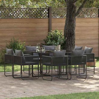 vidaXL Conjunto De Comedor De Jard&iacute;n 9 Pcs Negro Acero Vidaxl