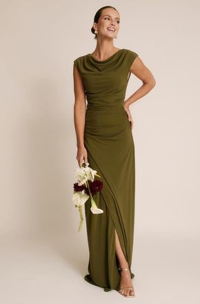 Six Stories Cowl Gathered Short Sleeve Bridesmaid in Fern at Nordstrom, Size 2