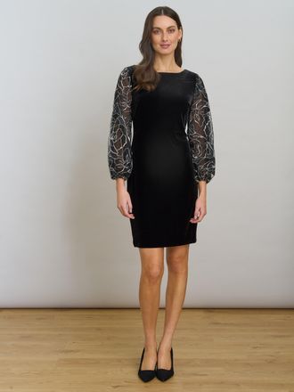 Gina Bacconi Womens Sky Velvet Dress With Sheer Embroidered Sleeves - Black - Size 14 UK