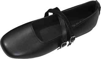 Generic Womens Ballet Flats with Strap Casual Comfortable Pumps Stylish Faux Leather Slip On Dress Shoes Breathable Classic Mary Jane Shoes Work Party Black