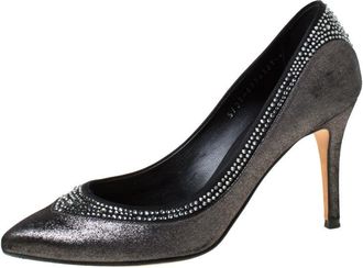 Gina Crystal Embellished Textured Fabric Pointed Toe Pumps