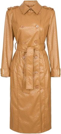 Elisabetta Franchi Trenchcoat met schubbenstructuur - Dames - Mantels - Bruin - Maat: S Leer