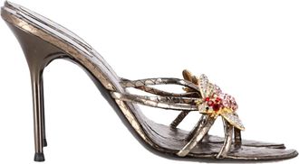 Rene Caovilla Embellished Mule Sandals in Silver Leather