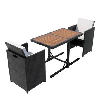 vidaXL Set Da Bistrot 3 Pz Con Cuscini In Polyrattan Nero Vidaxl