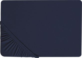 Beliani S&aacute;bana De Algod&oacute;n Azul Marino Estampado Liso Cl&aacute;sico Ribete El&aacute;stico 140 X 200 Cm Dormitorio Hofuf