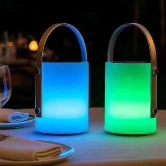 Fischer Leuchten Lampada solare a LED lampada da tavolo dimmerabile con telecomando luce da esterno lampada da tavolo ricaricabile, cavo USB, cambio colore RGB