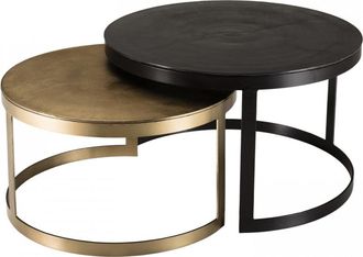Macabane 2 mesas redondas apilables de aluminio negro y dorado y metal D75