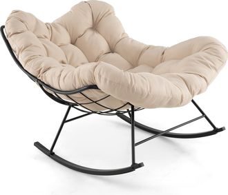 Costway Costway Sedia A Dondolo, Poltrona Relax Ergonomica, Poltrona Sovradimensionato Con Cuscino Imbottito, Sedia A Uovo Con Struttura Metallica, Per Soggio