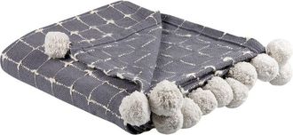 Beliani Manta De Algod&oacute;n Gris Blanco Crema 125 X 150 Cm Pompones Cuadros Accesorio Yasam