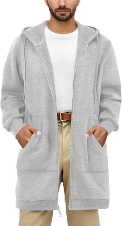 Generic Jackets for Men Long Length Hooded Zip Up Cardigan with Pockets Mens Long Hoodies with Hood Lightweight Solid Colors Coats Mens Jackets Warm Casual Ou