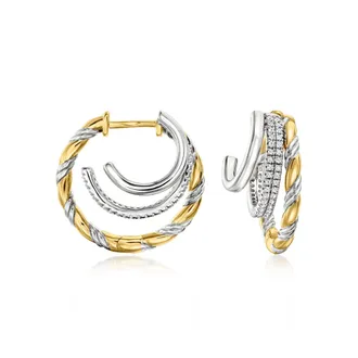 Ross-Simons White Topaz Multi-Hoop Earrings in Sterling Silver and 18kt Gold Over Sterling