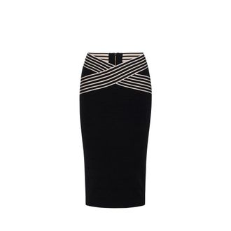 Elisabetta Franchi Pencil Skirts, female, Black, Size: S Knit Fabric Skirt with Striped Bands